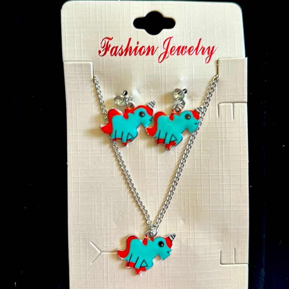 Kids’ Unicorn Necklace & Earrings Set - Fun & Colorful